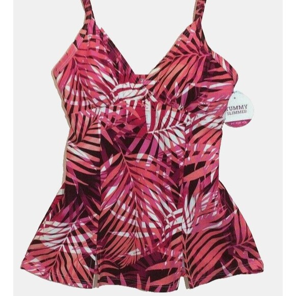 CROFT & BARROW sz S sz 6 L Tummy Slimmer Soft Cup Bra Tankini Swimsuit Top Pink - Picture 1 of 6